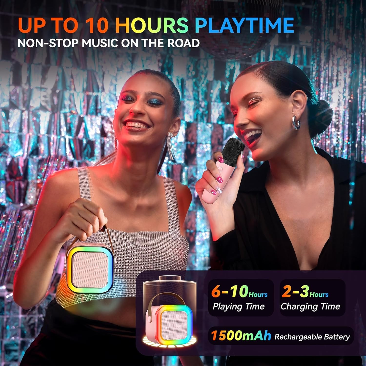 Mini Karaoke Machine for Kids, Portable Bluetooth Speaker with 2 Microphones