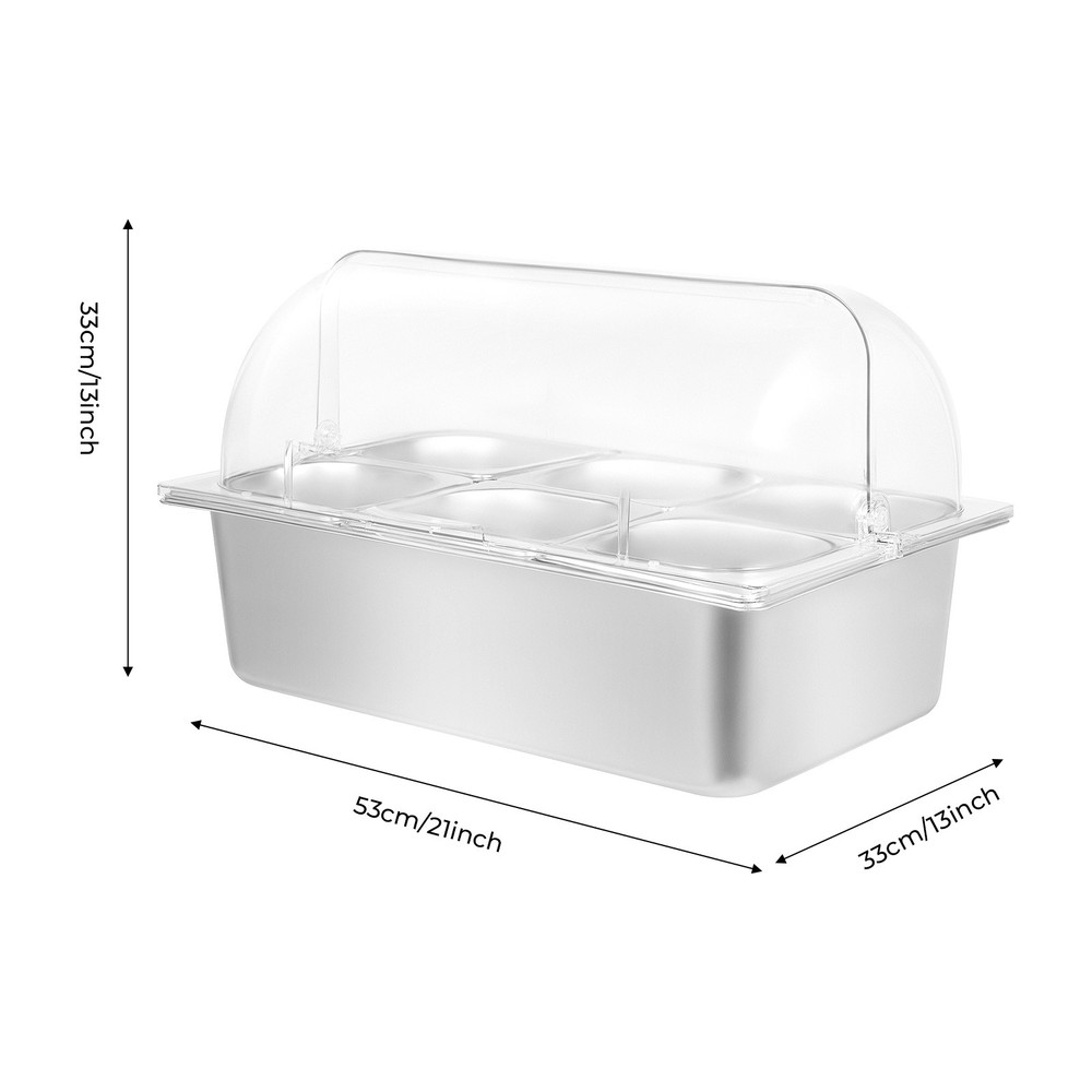 6 Pan Chilled Fruit Display Container Countertop Buffet Food Serving Display Pan