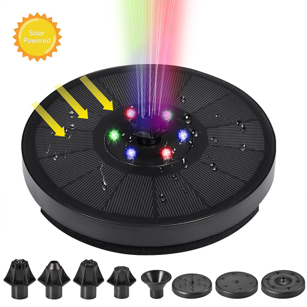 LED Solar Power Bird Bath Water Fountain Pump Floating Outdoor Pond Pool Decor