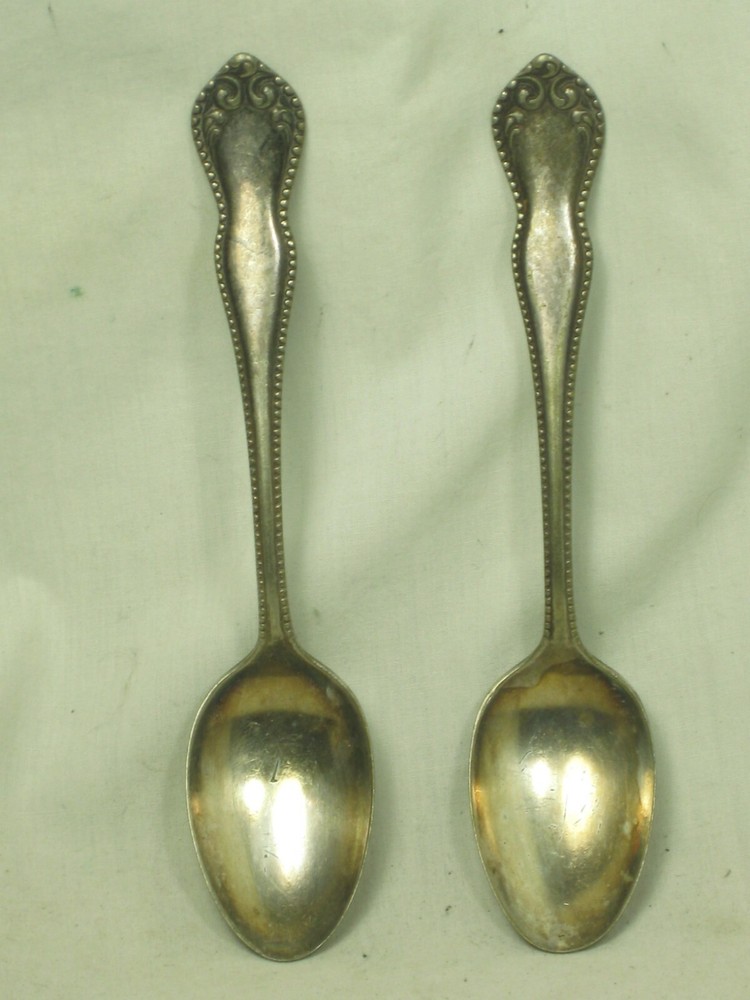 2 antique Frank Curtis Co. XII spoons ornate old scroll