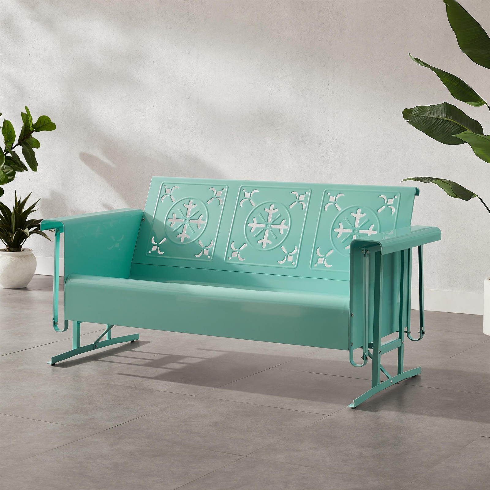 Crosley Furniture Azalea Retro Outdoor Sofa Glider in Aqua Gloss