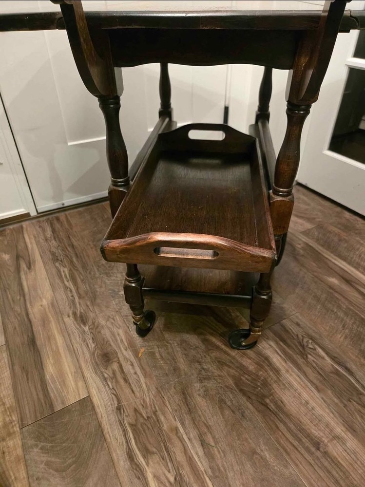 Antique solid oak bar cart with removable tray