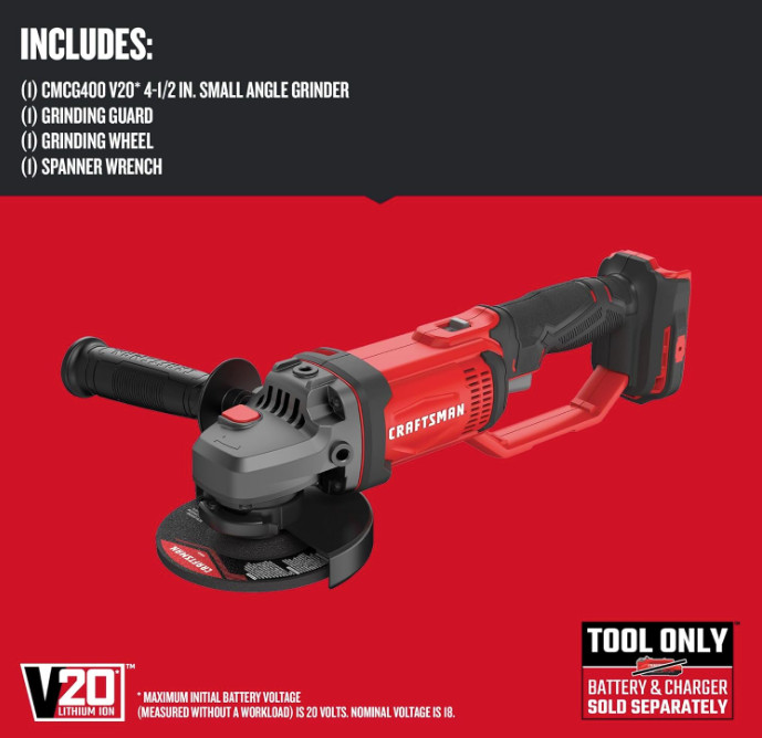 CRAFTSMAN V20* Angle Grinder, Small, 4-1/2-Inch, Tool Only