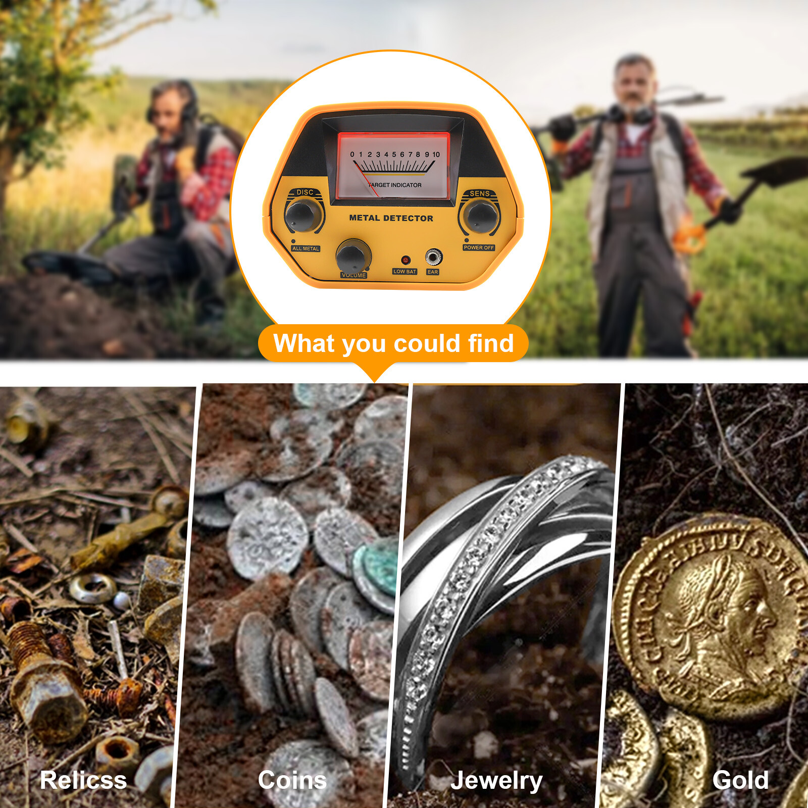 Metal Detector Adults Waterproof 10" Inch Search Detecting Gold Coin Treasure