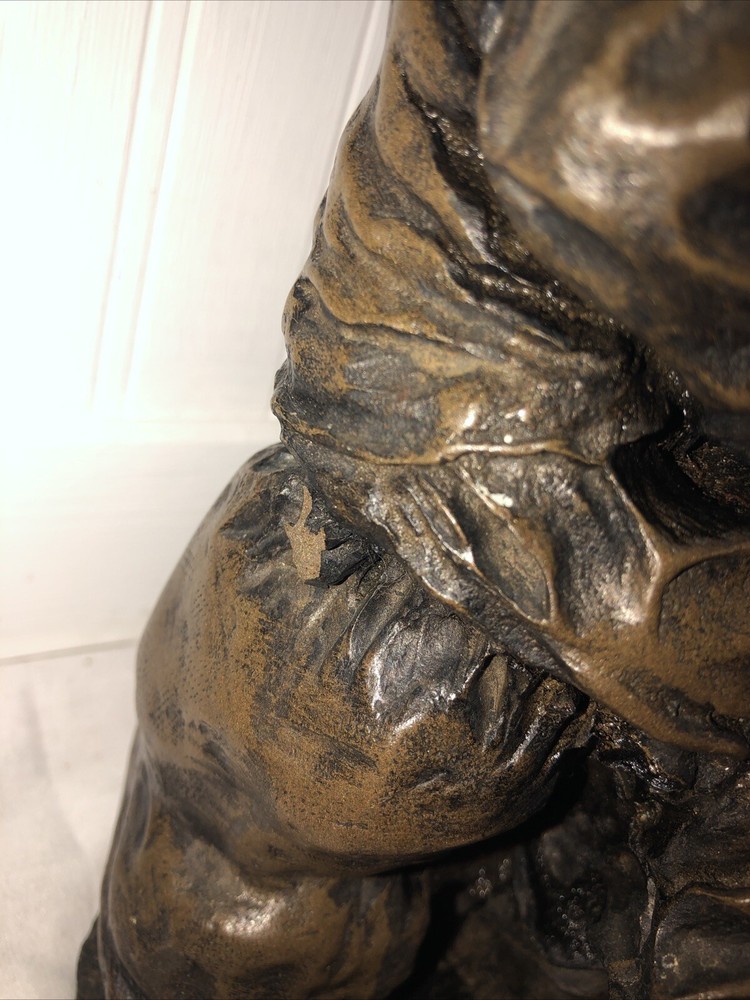 Vintage 1976 Bronze Boy/man Holding A Mouse