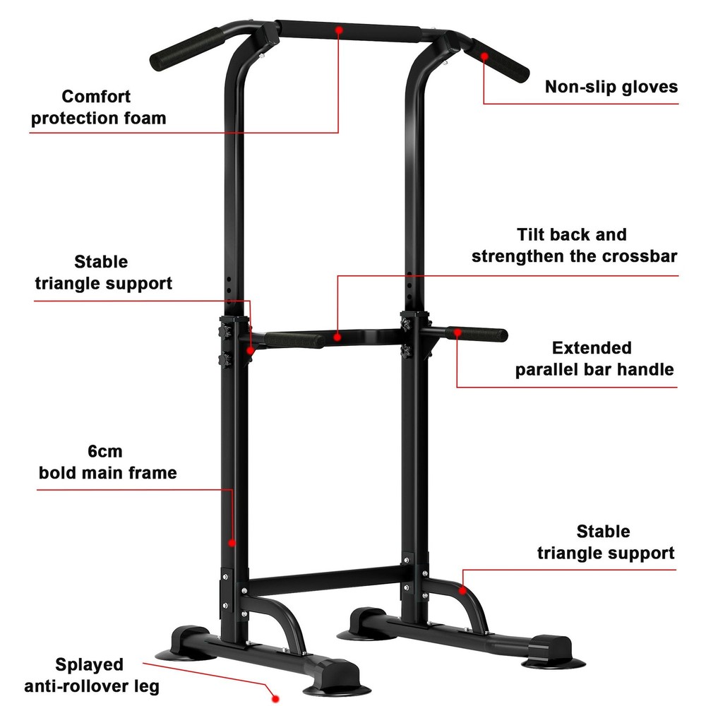 Power Tower Pull Up Bar and Dip Station, Height Adjustable Dip Stand Exercise...