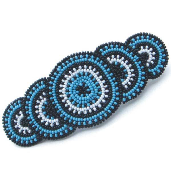 BLUE BLACK WHITE SEED NATIVE STYLE HAIR BARRETTE FRENCH CLIP Z29/4