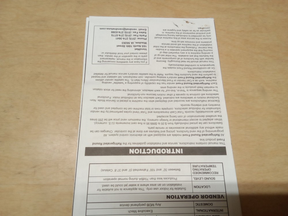 Vending Machine Service Manual Round Front Snack 4212301-E