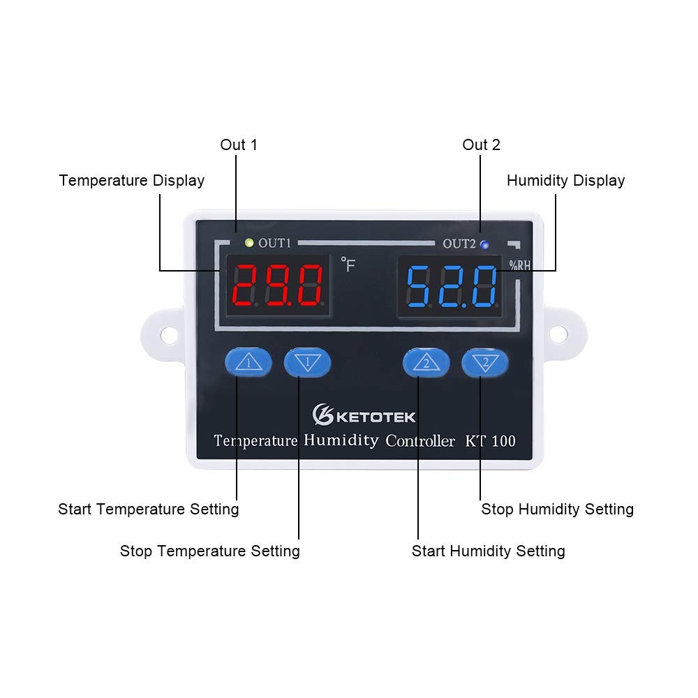 KETOTEK Temperature Humidity Controller Digital Thermostat Module 120V, Heati...