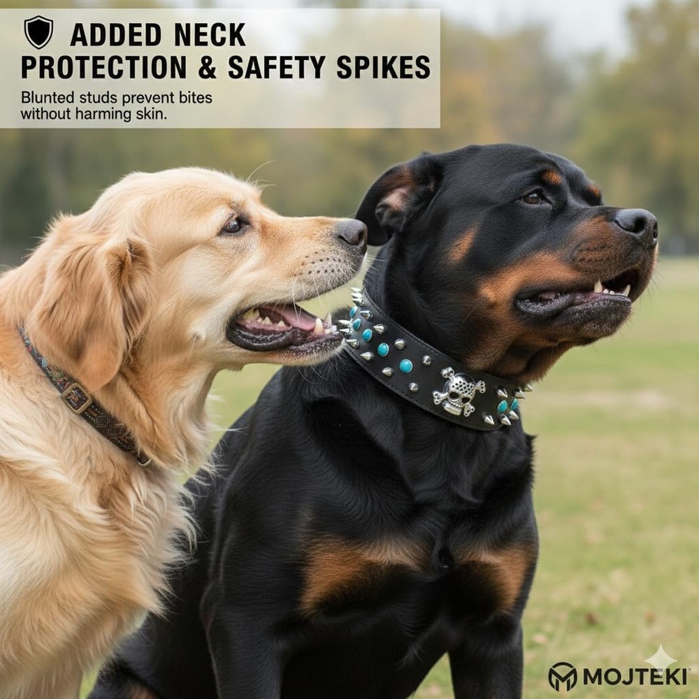 Spiked Dog Collar -Adjustable PU Leather Pet Collar for Small Medium Large Do...