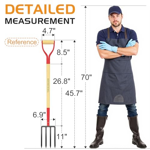 Garden Fork, 4-Tine Spading Fork, Compost Fork, Steel Digging Fork, 45Inch,