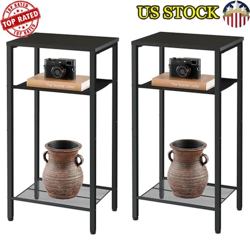 2 Set 3 Tier Side Table Storage Living Room Nightstand Multi Use Display