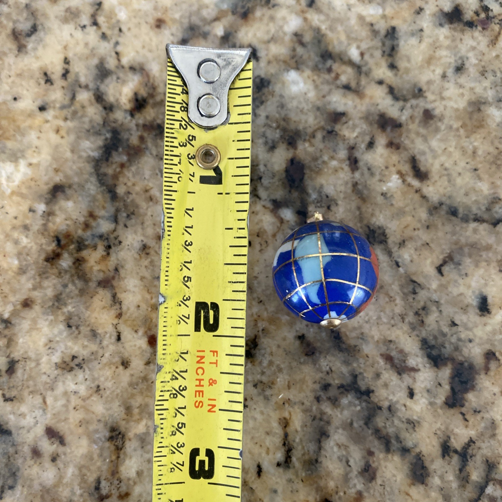 Vintage Yellow Gold Plated & Blue Enamel Globe Earth Dangle Charm Or Pendant