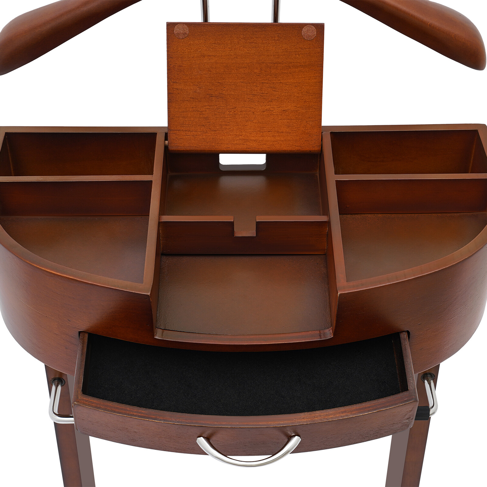 Modern Wood Suit Rack Freestanding Clothing Valet Stand Brown For Home Indoor US