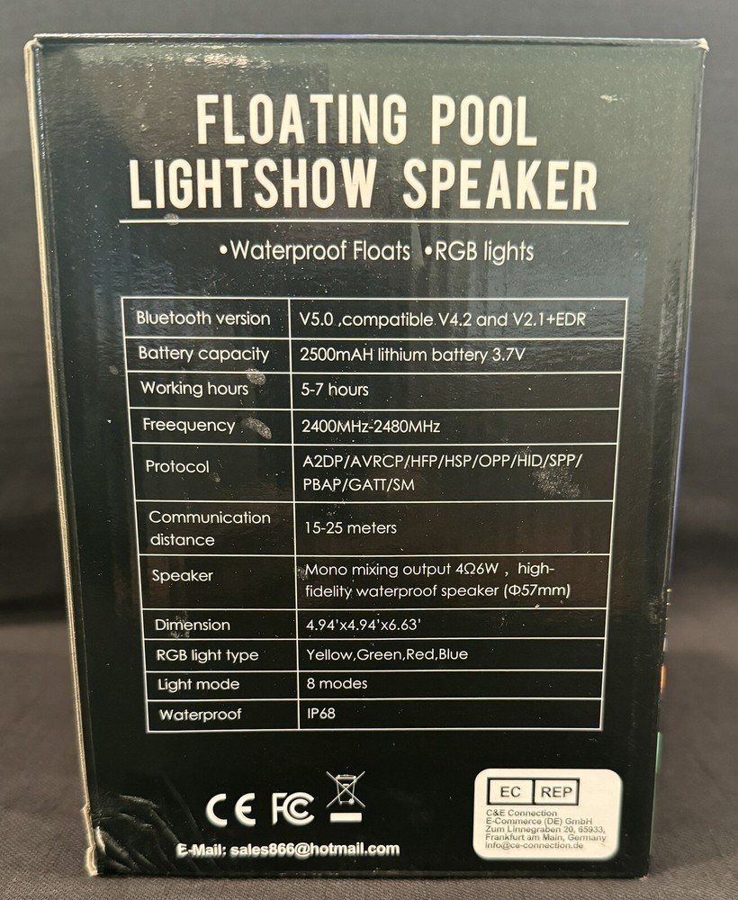 Floating Pool Bluetooth Light Show Speaker Kingsom CT602