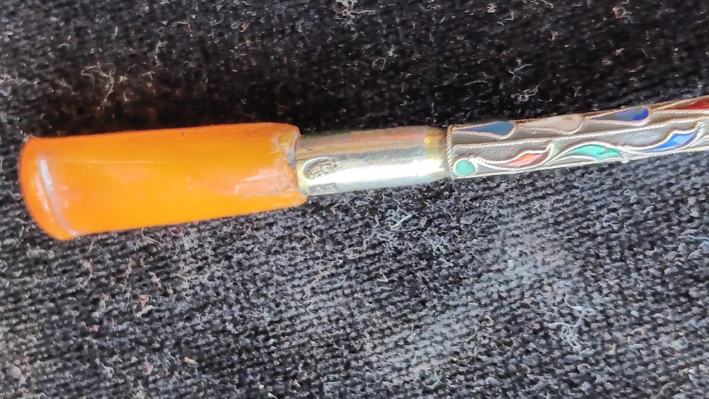 RUSSIAN IMPERIAL SOLID SILVER & CLOISONNE ENAMEL CIGARETTE HOLDER / PIPE