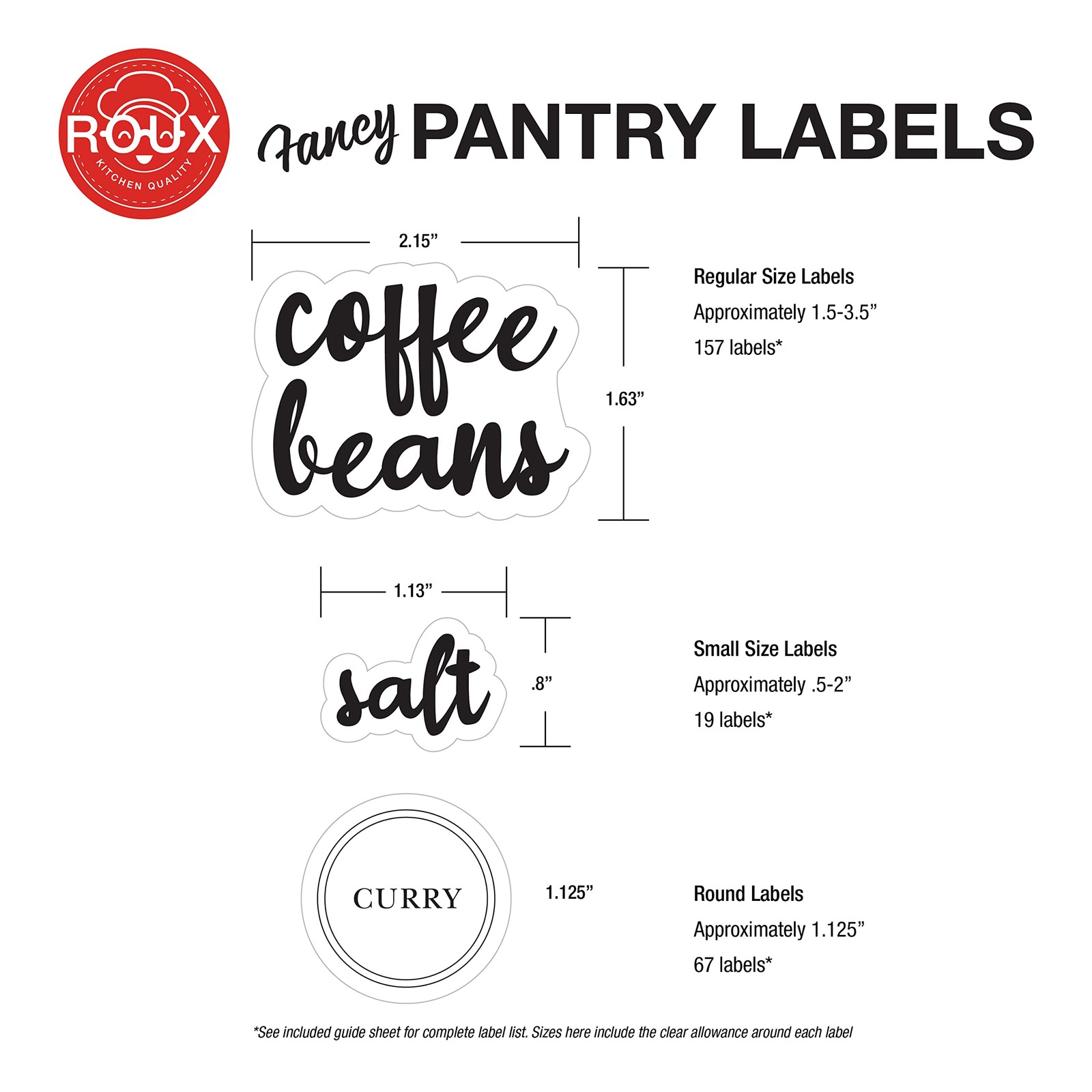 Kitchen Pantry Labels for Food Storage Containers, Set of large, Multicolor
