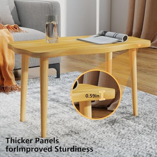 Cookie Coffee Table Low Table with 4 Solid Wood Sturdy Legs, Cookie-natural