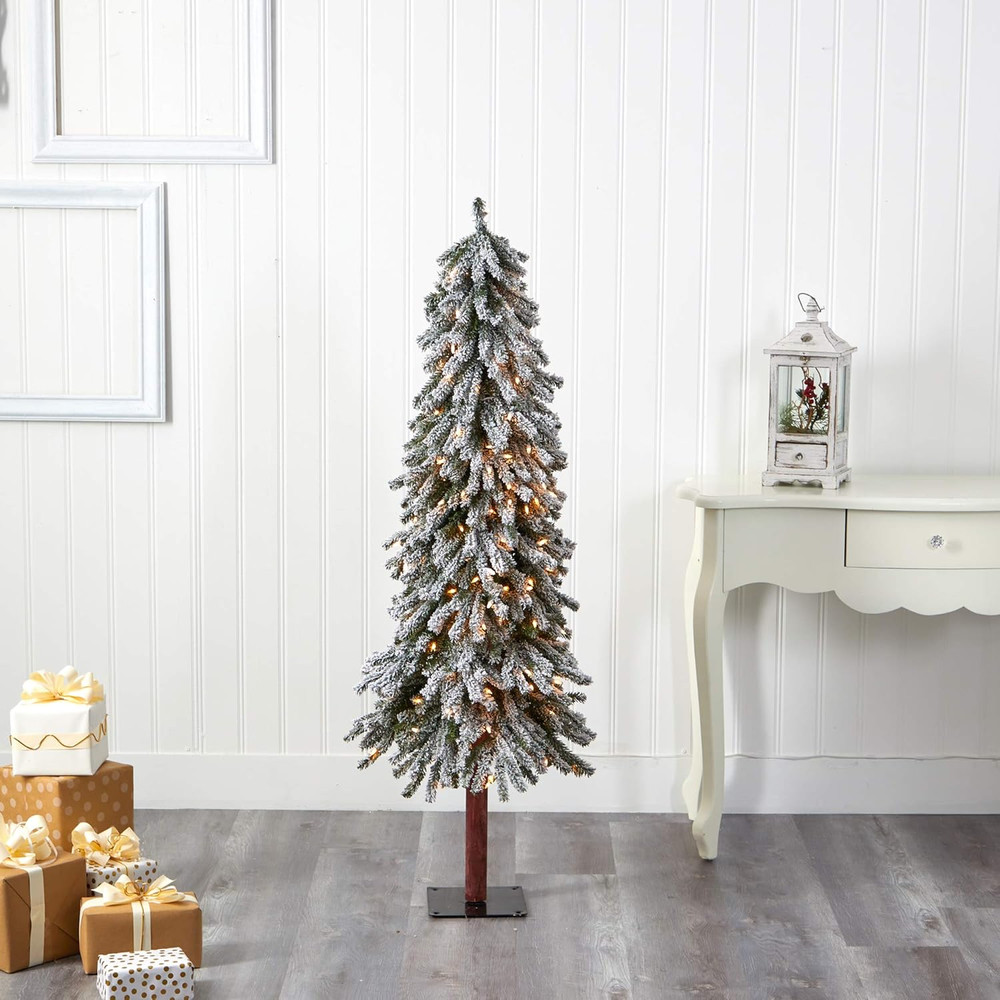 5Ft Flocked Alpine Christmas Tree with 200 Lights & Bendable Branches