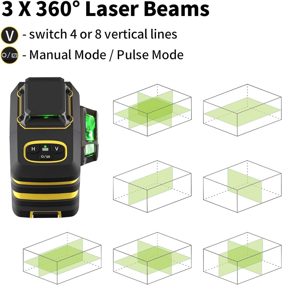 3x360° Laser Level with Remote Control - Precise Picture Hanging & Construction