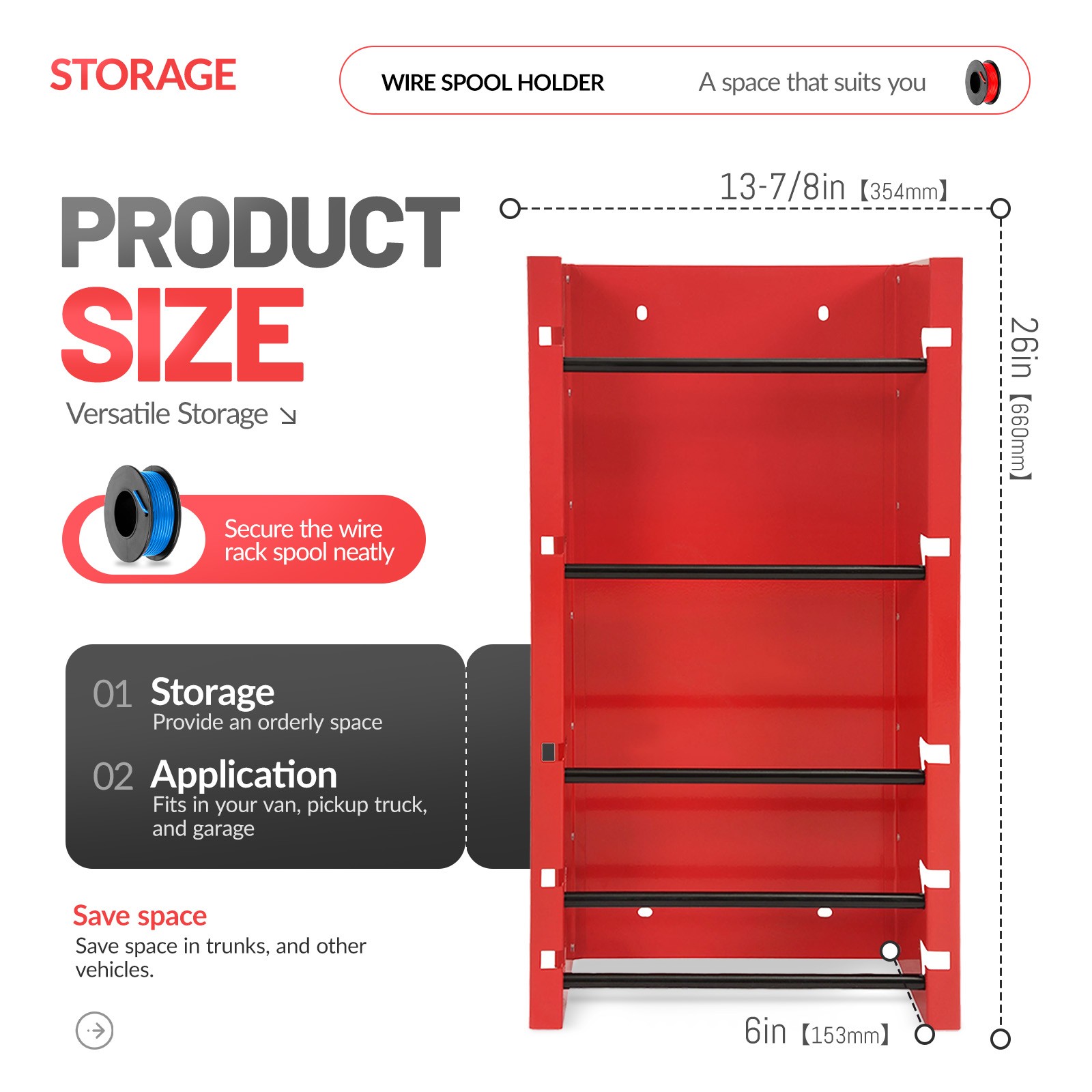 13.7X26X6" Wire Spool Holder Wall-Mounted Dispenser for Electrical Industrial