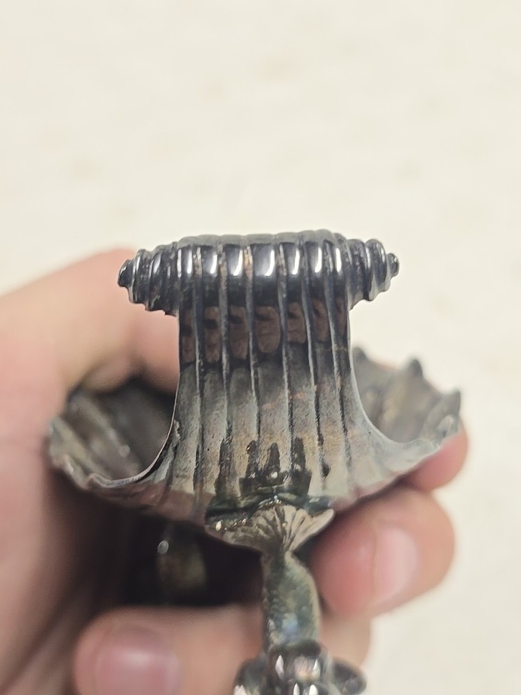 Antique Victorian Scroll Handle Dolphin Footed Silver Shell Dish Salt Dip