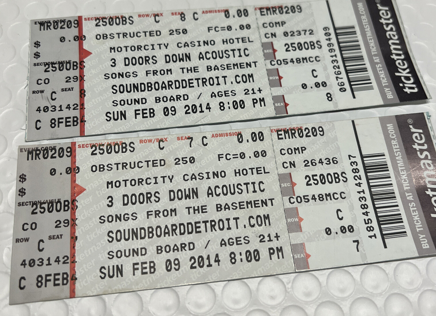 Three Doors Down Acoustic Songs From The Basement Pair Of 2 Ticket Stubs 2009