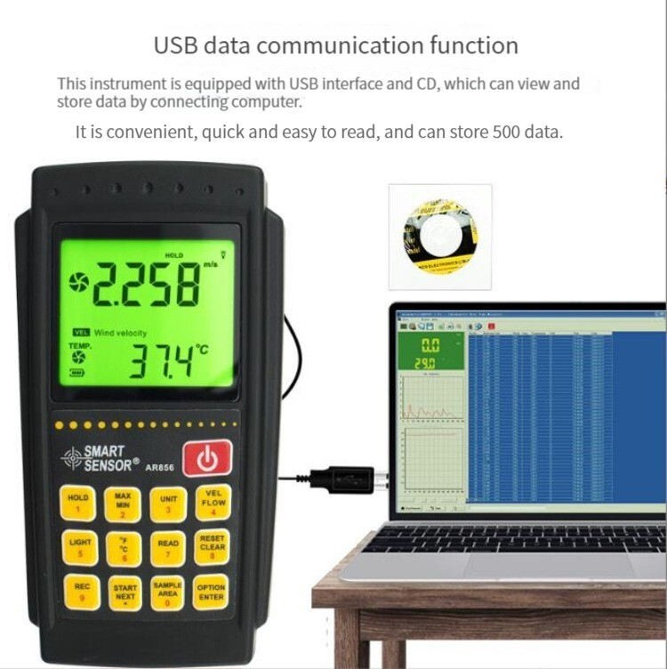 Digital Anemometer Air Flow Meter Temperature Tester Wind Speed Anemometer Meter