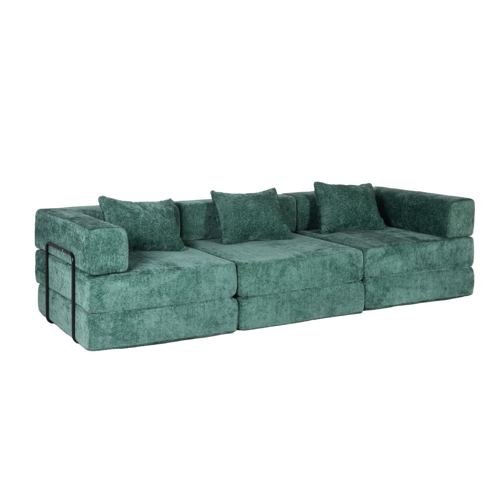 Convertible Floor Sofa Bed w/ Fixed Frame, Chenille Fabric, Dark Green