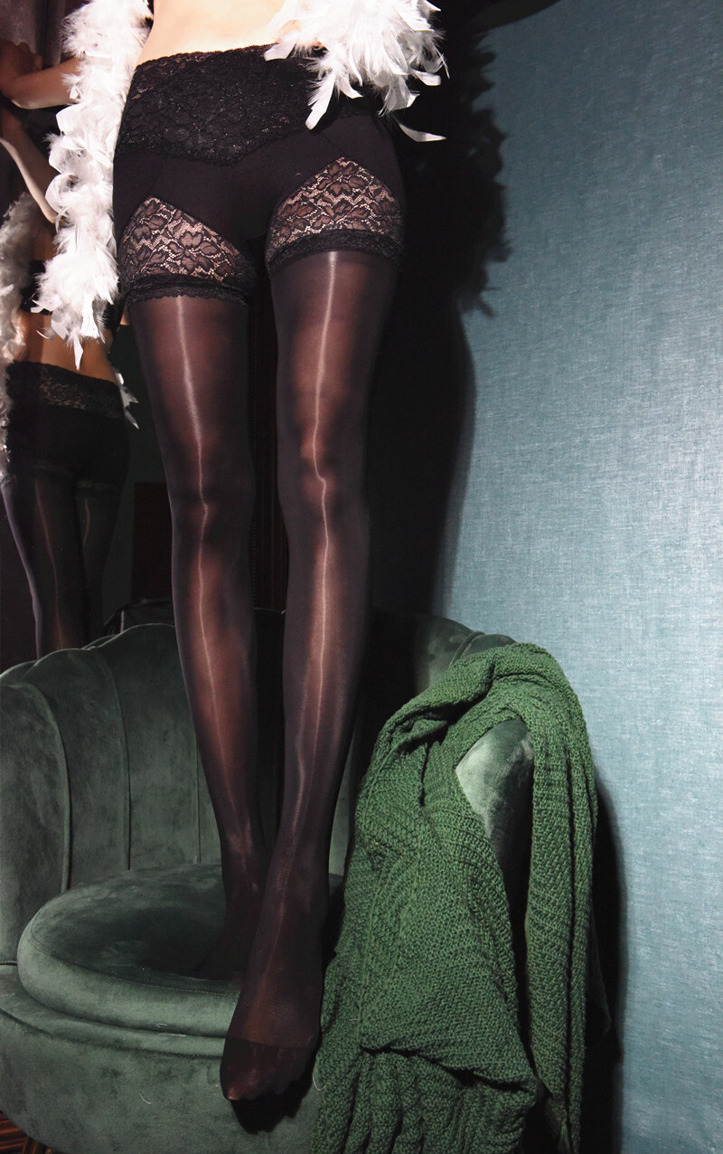 Open Crotch Lace Pantyhose Stretchy Tights Glossy Panties and Stockings in One