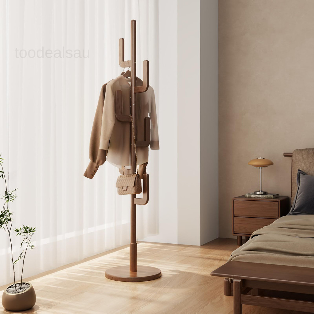 Solid Wood Cactus Coat Rack, Freestanding Rack With 6 Walnut