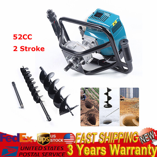 52cc 2 Stroke Post Hole Digger with 2 Bits Gas Powered Earth Auger Drill Machine
