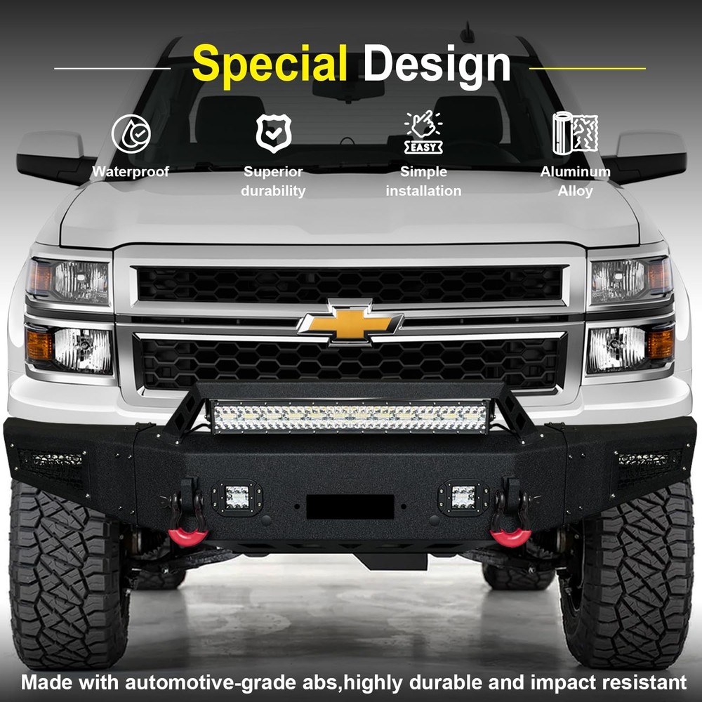 Front Bumper for 2014-15 Silverado 1500 Winch Plate Sensor Hole D-Ring LED