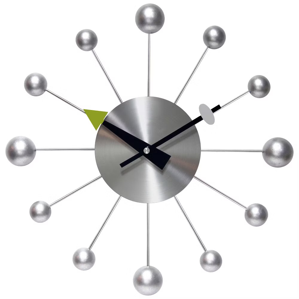 15" Orb Spoke Retro Wall Clock Silver - Infinity Instruments: Modern Design,