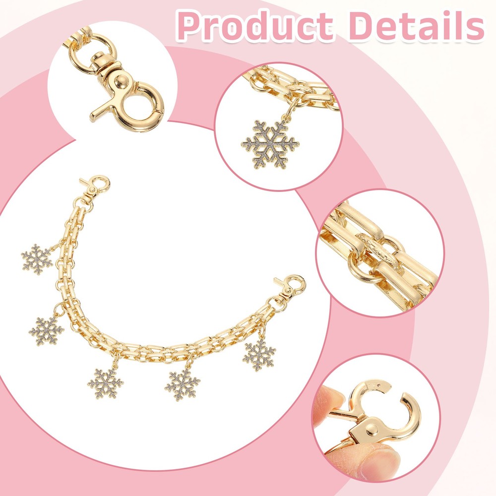1Pcs 10" Snowflake Pendant Handbag Chain Strap, Silver Flash