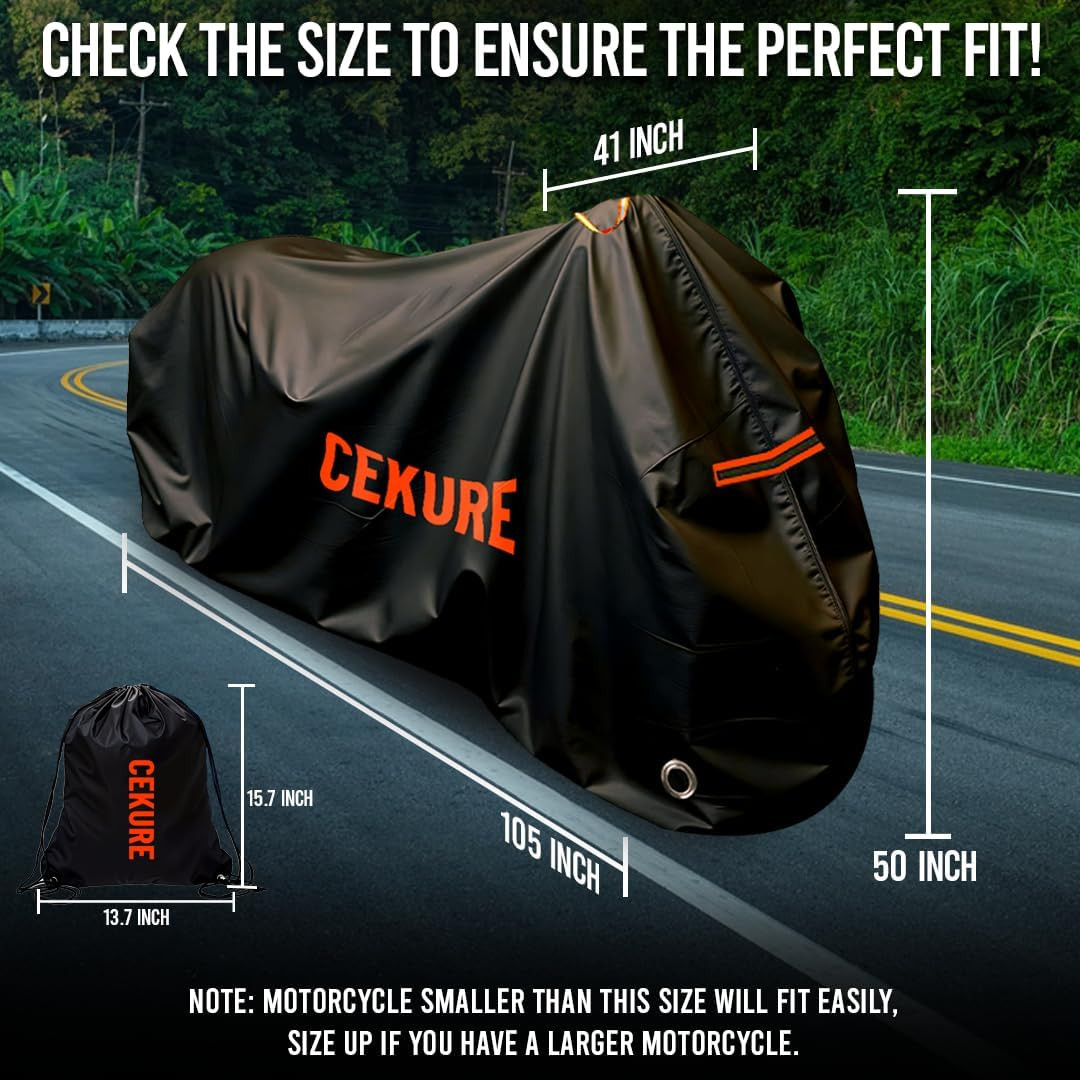 Heavy Duty Motorcycle Cover Waterproof Outdoor 210D Oxford Fabric with Heat Seal