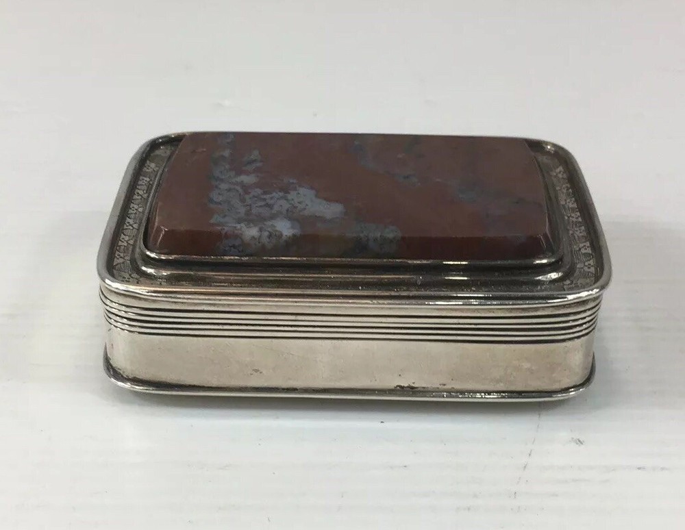 Fine Antique Georgian Solid Silver (Tested) Mounted Agate Table Snuff Box 126g