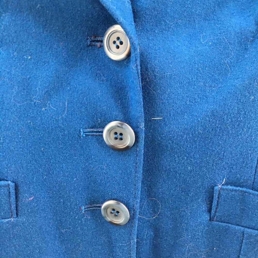 Pendleton Blazer Mens 12 Solid Blue Wool Collared Long Sleeves Front Buttons