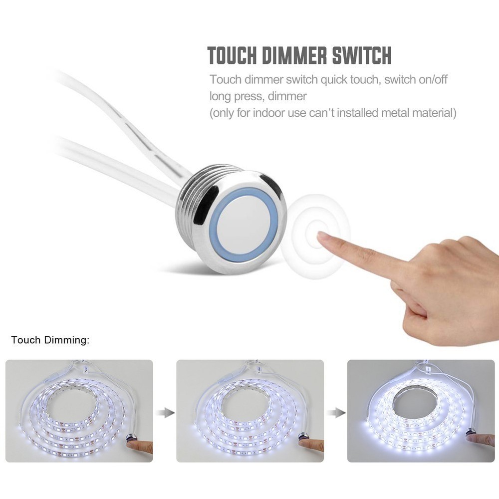 2 x Touch Dimmer Sensor Switch for LED Strip Lights For Cabinet Chrome Material