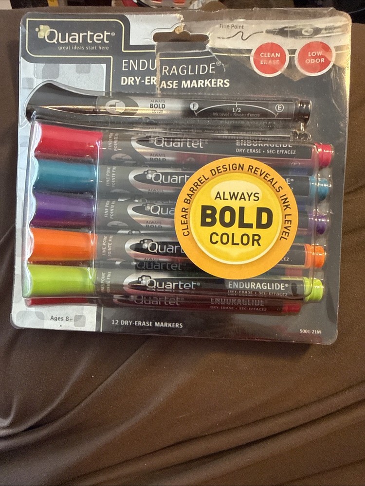Quartet EnduraGlide Dry Erase Marker, Chisel Tip, Assorted Colors, 12/Set NEW