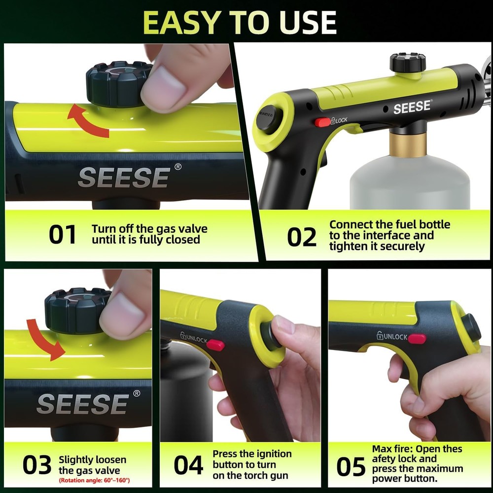Powerful Propane Torch Gun,Kitchen Cooking Torch with One-Touch Max Fire, Charco
