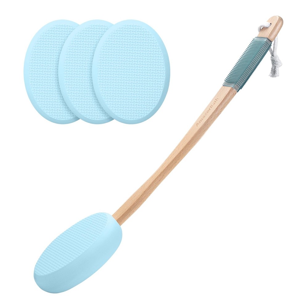 AmazerBath Lotion Applicator for Back, Feet, 4 Replaceable Pads with Blue