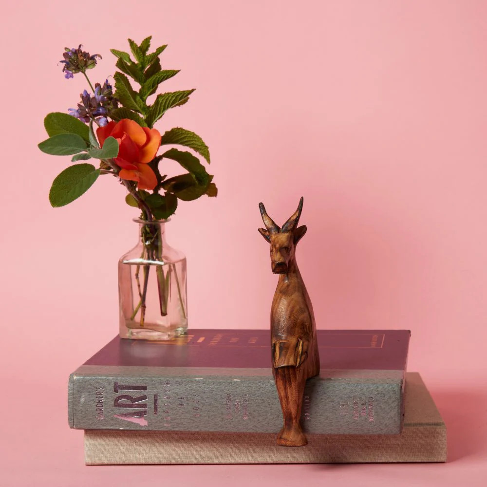 Seared Wood Antelope Sitting Sculpture