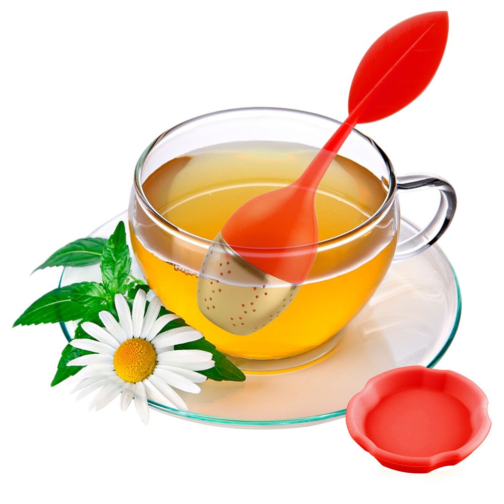 Silicone Tea Infuser Strainers Stainless Herbal Spice Filter Diffuser Orange+Red