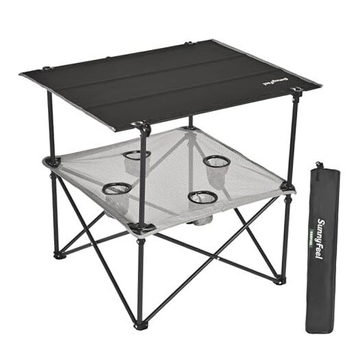 Folding Camping Table- Collapsible Portable Beach Table with 4 Cup Black