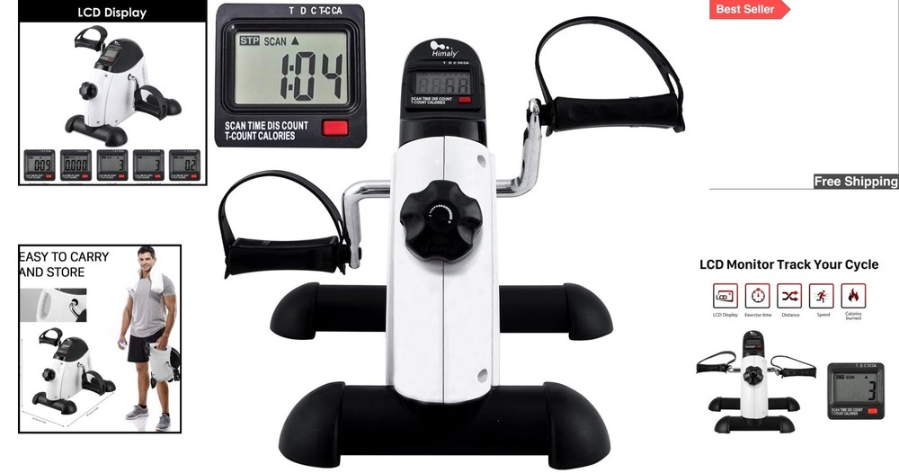 Compact Portable Pedal Exerciser with Digital LCD Display for Arm & Leg Workouts