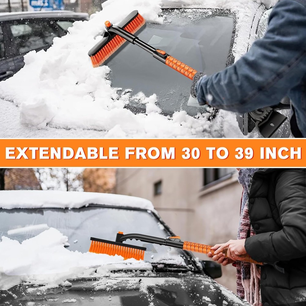 All-in-One 39” Extendable Ice Scraper with Brush & Integrated Chipper, Durable