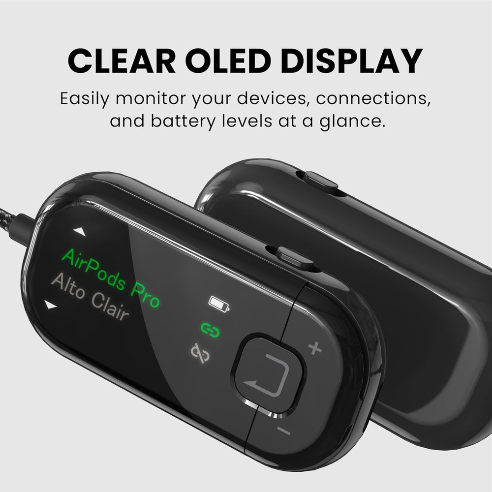 Avantree Voyager – OLED Display & Latest Auracast Bluetooth 5.4 Adapter for Airp