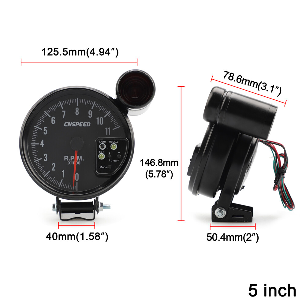 7 Color 11K RPM Tachometer Led Gauge+Shift Ligh tJdm Sport Black of 5Inch /120mm