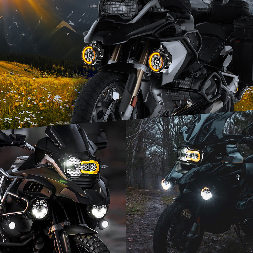 Amber White Auxiliary Lights Pair LED Headlight For Motorcycle Spot & Fog Lamps